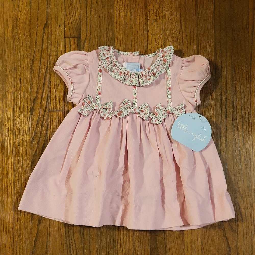 Little English Pink Babydoll Dress with Puff Sleeves and Peter Pan Collar